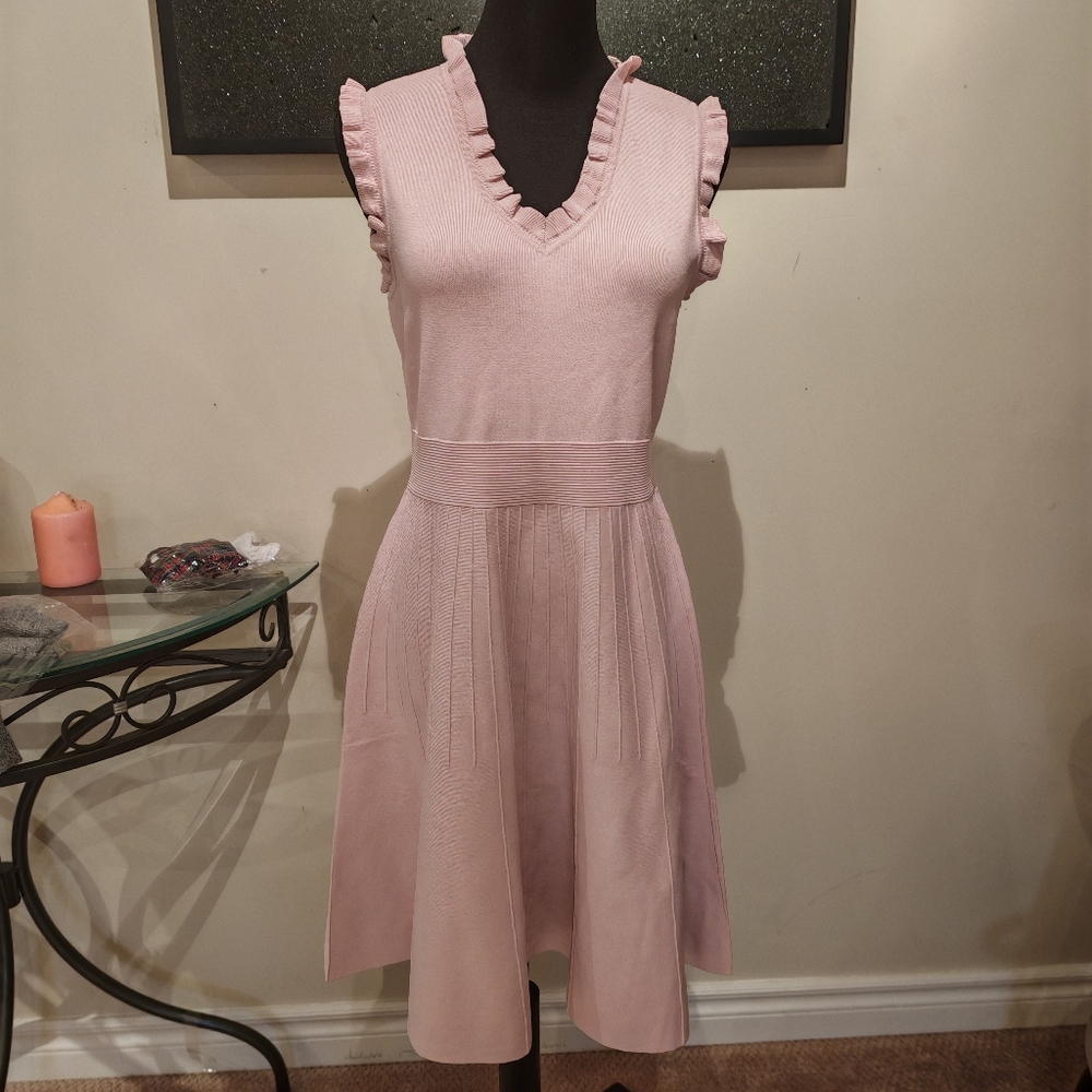 Ted Baker RIAAN Knitted Skater Dress with Frill Detail Pink - Picture 10 of 17